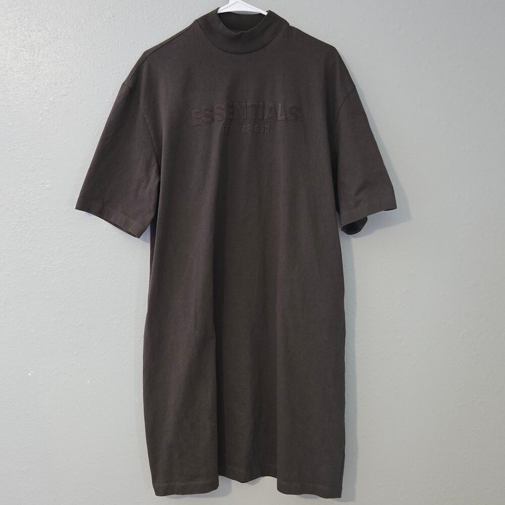 Essentials Fear of God Women's Dark Gray Cotton Mock Neck T-shirt Dress Size XS